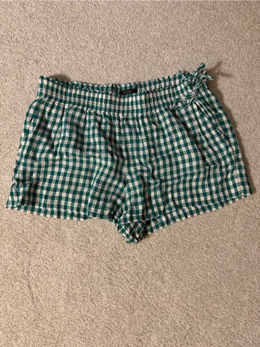 J. Crew Green and White Gingham High-Waist Shorts